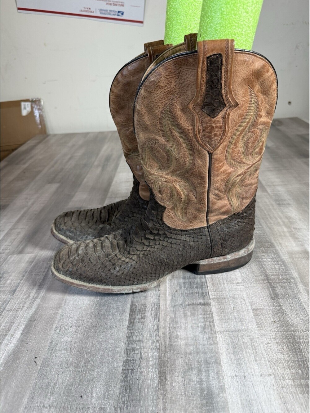 Stetson Boots Men’s 12 Python Leather Brown Slip On Dynamite Western Cowboy 14”
